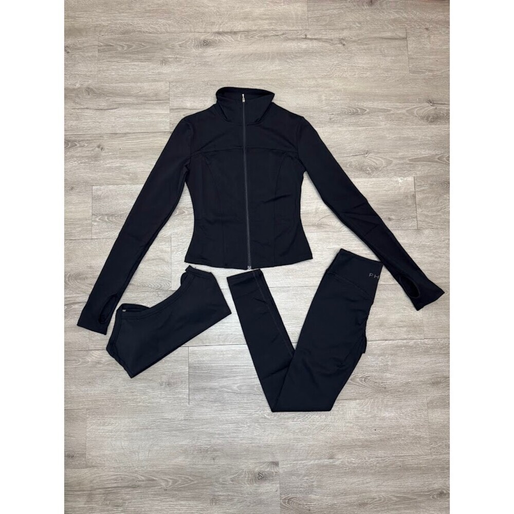 Black Athletic Jacket Leggings Sports Bra 3 Piece Activewear Workout Set